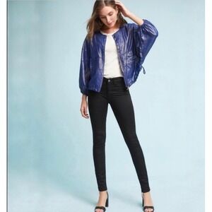 Anthropologie Elevenses Raquel Bubble Jacket blue with a metallic finish M/L NWT